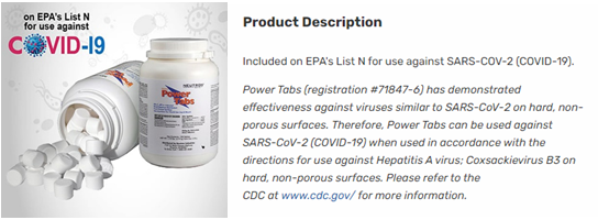 Power Tabs - on EPA's List N for use against COVID-19